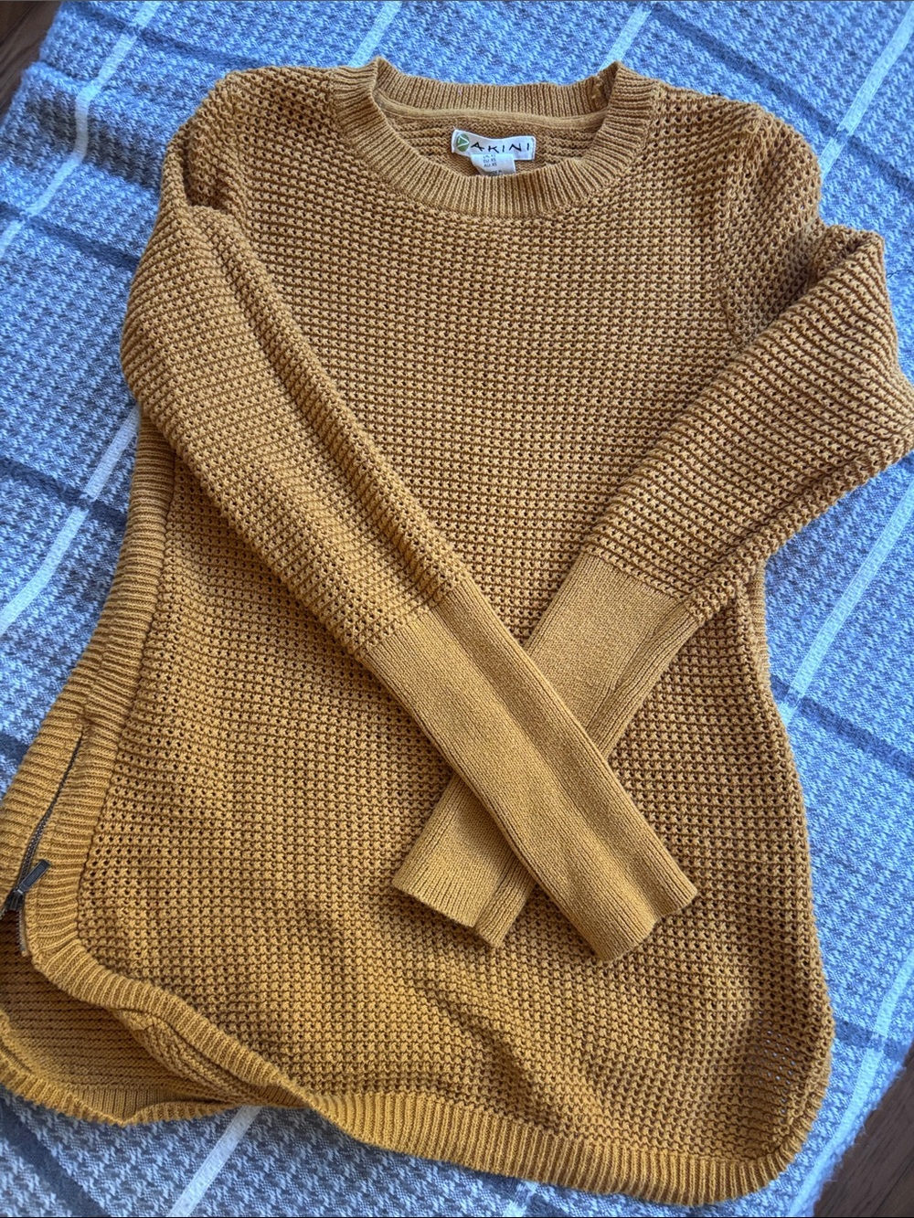 Dakini Women’s Golden Mustard Crewneck Knit Sweater with Zipper Side, XS